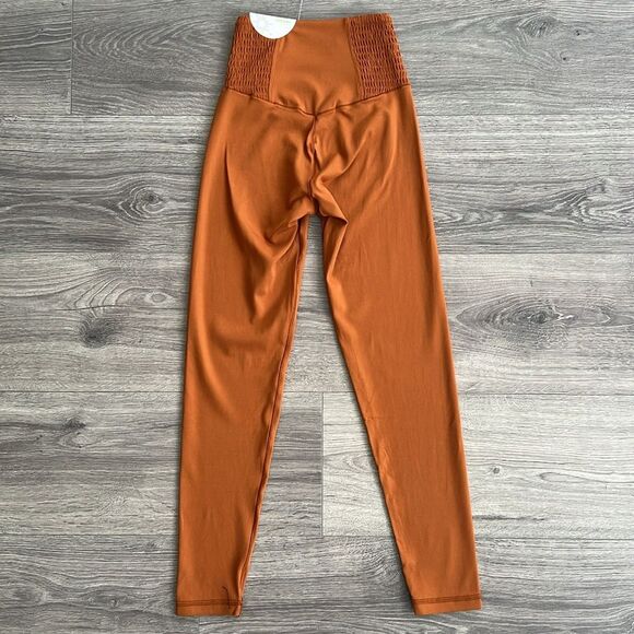 AERIE OFFLINE Real Me Smocked Waist 7/8 Legging XS Burnt Orange Neutral Athletic - Picture 5 of 8